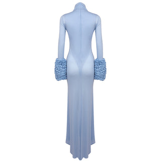 MICHELLE RUFFLED TURTLENECK MAXI DRESS IN PALE BLUE