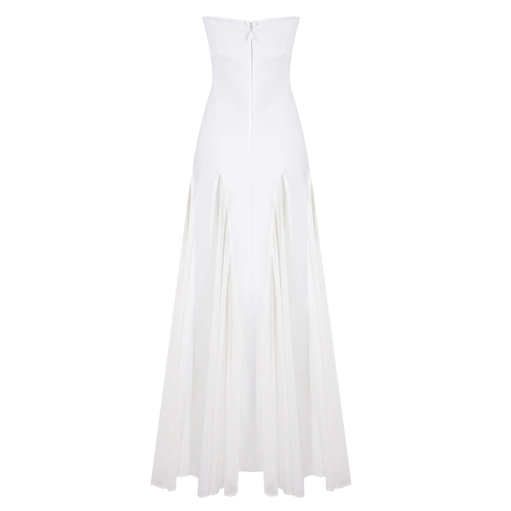 Robe longue bustier plissée blanche