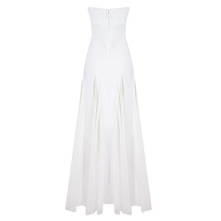 pleated trim strapless maxi dress in white