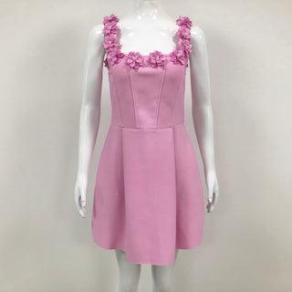 3D FLOWER NECK MINI DRESS IN PINK