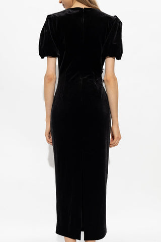 pleated velvet cut-out midi dress in black