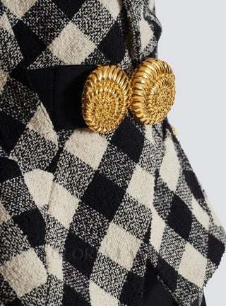 Belted gingham tweed jacket with two Snail buttons