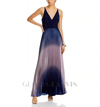 Brianna Pleated Shimmer Gown