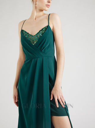 crystal embellished pleated maxi dress in green