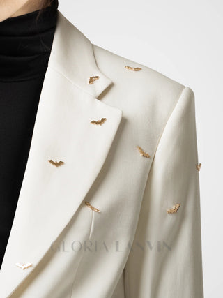 bat-shape embellished blazer in white