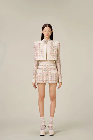 Carlin patchwork Tweed Jacket in pink