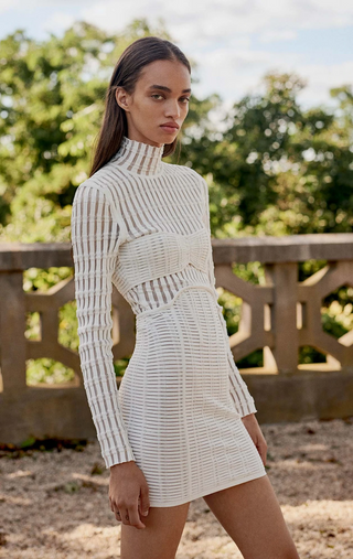 WHITE SHADOW STRIPE MINI DRESS