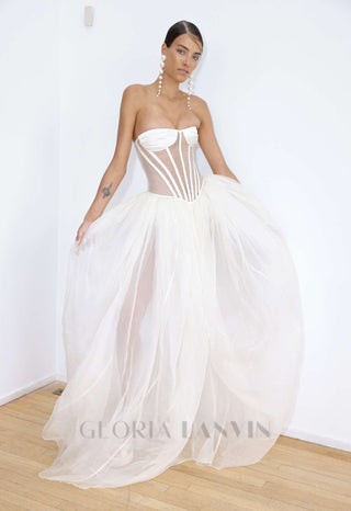 ODILE STRAPLESS GOWN IN WHITE