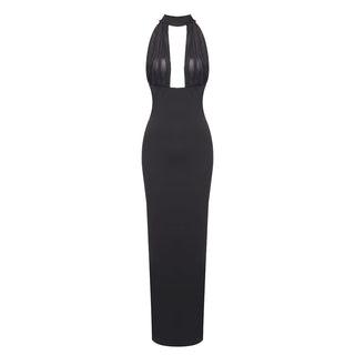 MERRY BLACK SHEER MESH UPPER PONTE LOWER MAXI DRESS