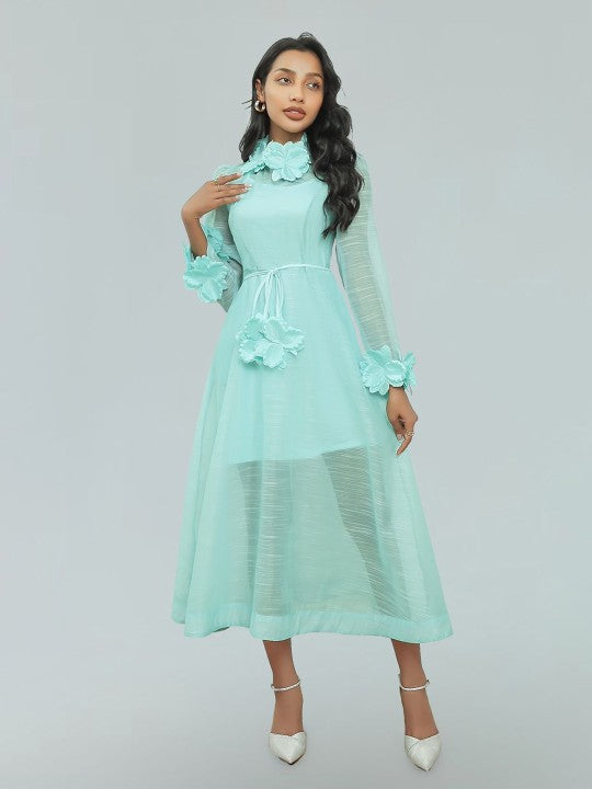 Robe midi en dentelle ornée de fleurs Vicky, couleur verte