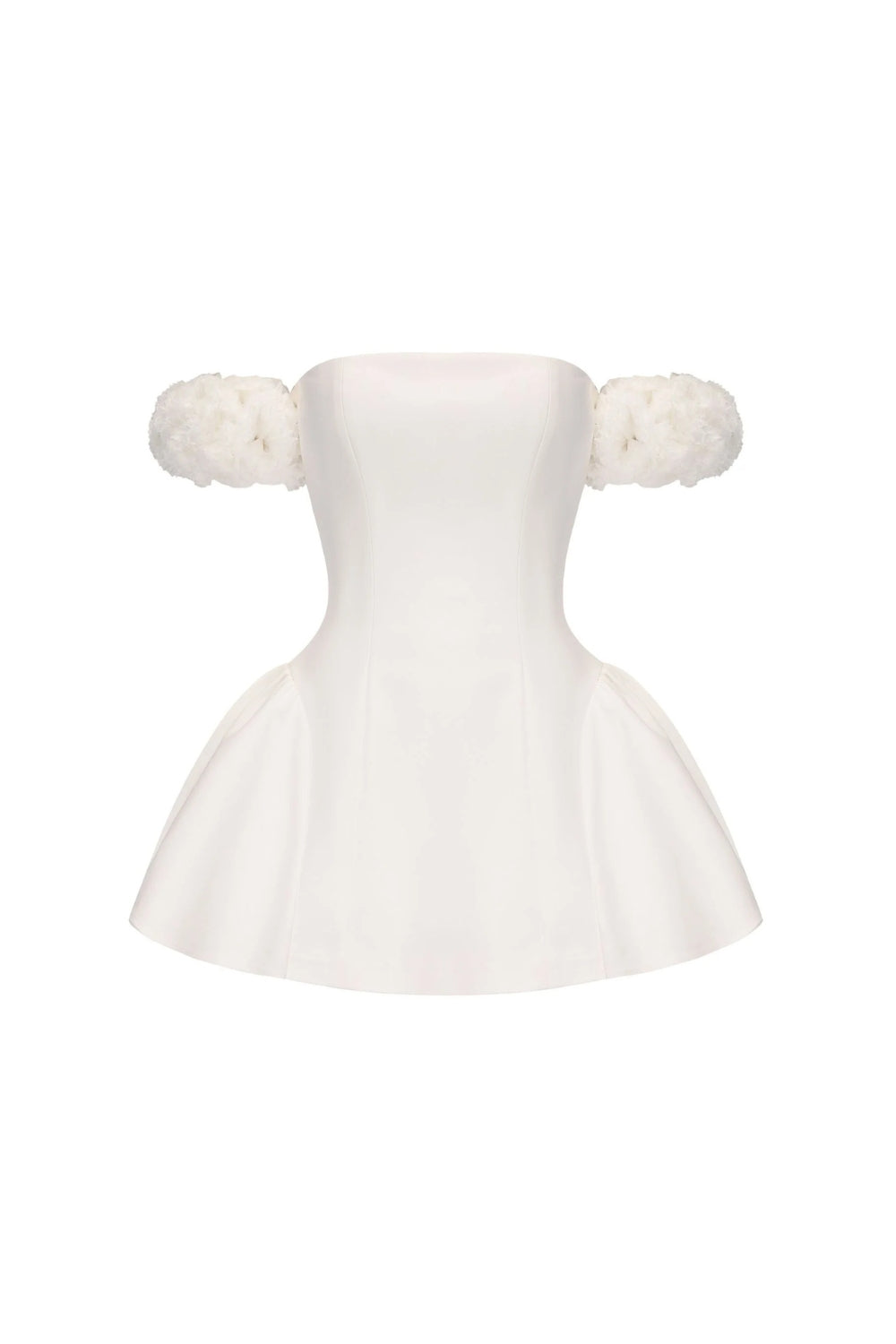 sherry Flower strapless puffy mini dress in white
