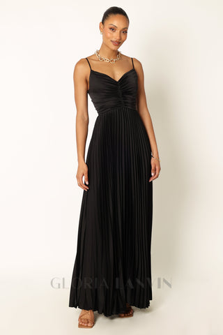 Naira Pleated Maxi Dress in Black