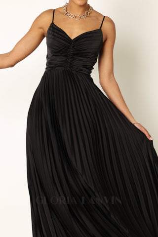 Naira Pleated Maxi Dress in Black