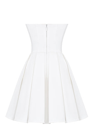 alyssa white strapless pleated mini dress