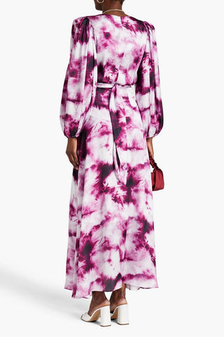 SUSANNA FUCHSIA BELTED TIE-DYED SATIN MAXI DRESS