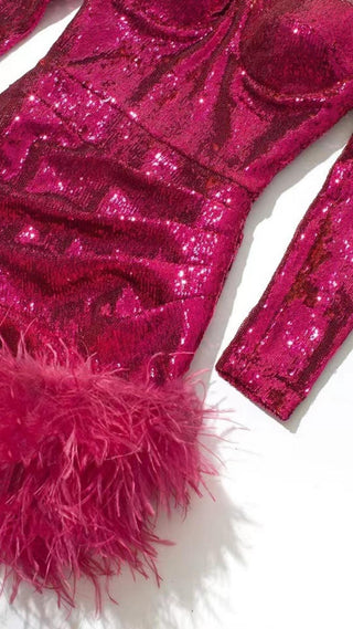 SEQUIN FEATHER MINI DRESS IN PINK Dresses styleofcb 