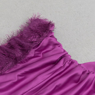 FUR DRAPED SILK DRESS HOT IN PINK