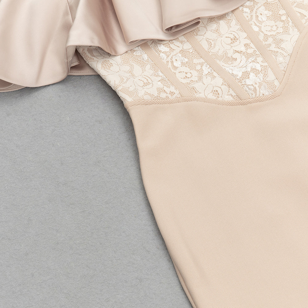 Neckholder-Korsett mit Rüschen und Spitze in Nude