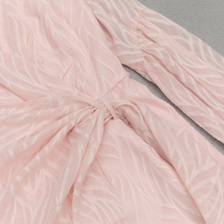 PINK SEXY V-NECK LONG-SLEEVED RUFFLE DRESS