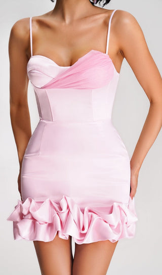 RUFFLED CORSET MINI DRESS IN PINK DRESS STYLE OF CB 