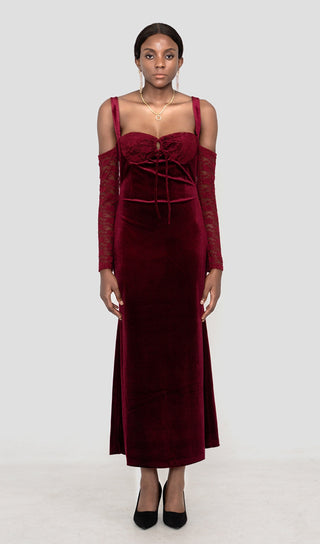 VELVET MAXI DRESS IN WINE