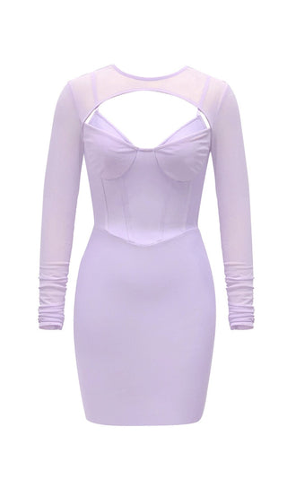 BANDAGE MESH HOLLOW MINI DRESS IN MAUVE styleofcb 