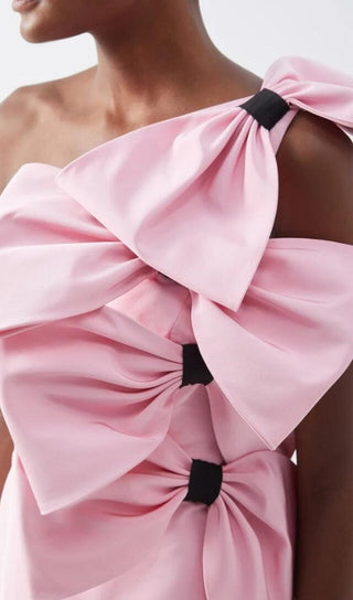 BOW-DETAILED SILK MINI DRESS IN PINK DRESS styleofcb 