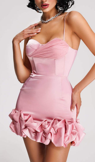 RUFFLED CORSET MINI DRESS IN PEACH DRESS STYLE OF CB 