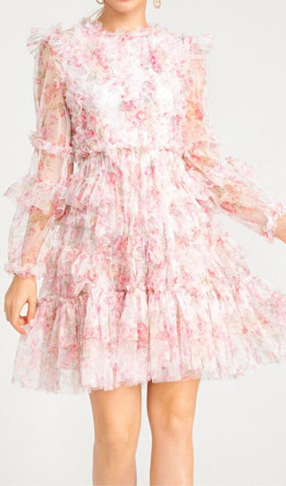 FLORAL MESH HEM MINI DRESS IN PINK DRESS STYLE OF CB 