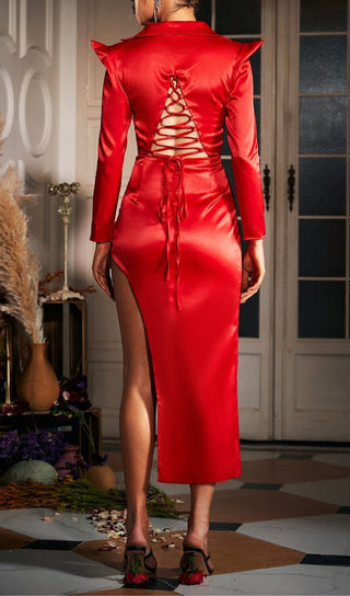 CORSET PLUNGE JACKET DRESS IN RED DRESS STYLE OF CB 