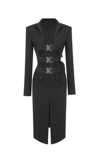 BLACK BUTTON-DOWN SUIT DRESS TWO-PIECE SET