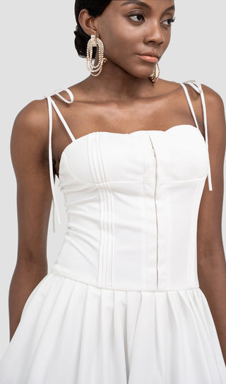 ALINA WHITE PLEATED MINI DRESS