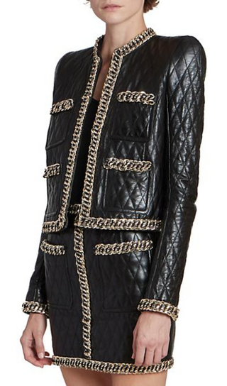 BLACK QUILTED LEATHER CHAIN JACKET