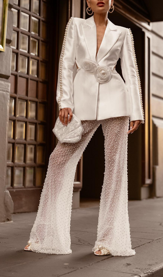 WHITE HOLLOW TIGHT TROUSERS TWO-PIECE SET