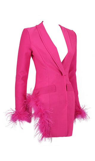 FEATHER JACKET DRESS IN HYPER PINK styleofcb 