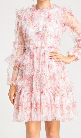 FLORAL MESH HEM MINI DRESS IN PINK DRESS STYLE OF CB 