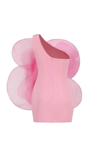 ONE SHOULDER FLOWER MINI DRESS IN PINK