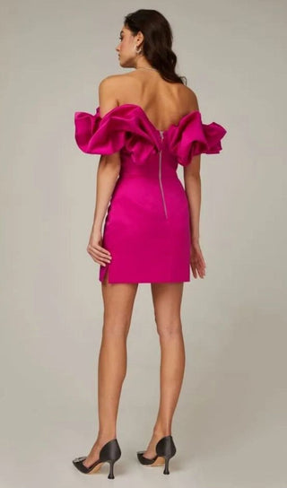 SATIN A-LINE NECKLINE POD RUFFLE MINI DRESS IN PINK styleofcb 