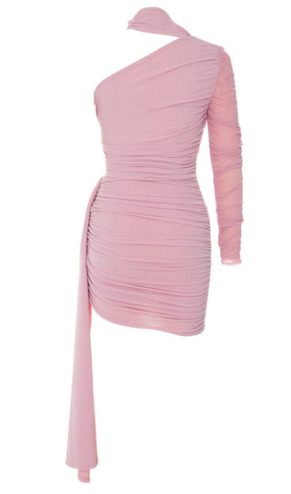 SEQUIN RUCHED MINI DRESS IN ROSE PINK DRESS styleofcb 