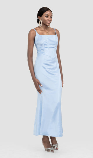 SATIN CORSET MAXI DRESS IN BLUE