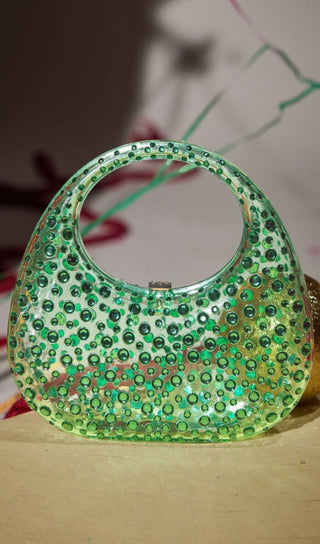 CLEAR EMBELLISHED BAG IN GREEN Bags sis label 