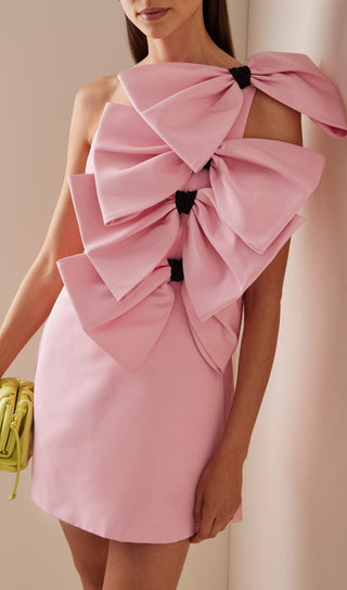 BOW-DETAILED SILK MINI DRESS IN PINK DRESS styleofcb 