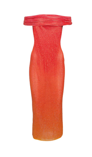 ORANGE HOTFIX MIDI DRESS