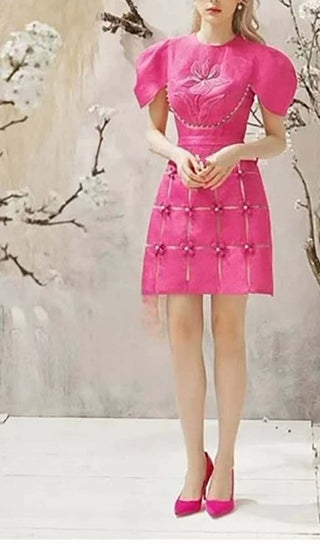 3D FLOWER O NECK MINI DRESS IN PINK DRESS STYLE OF CB 