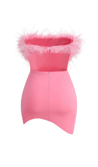 PINK STRAPLESS FEATHER BODYCON MINI DRESS styleofcb 