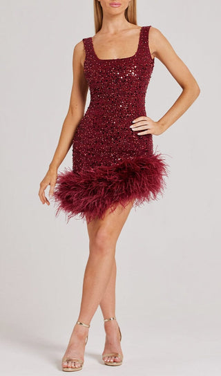 RED FEATHER SEQUIN DRESS styleofcb 