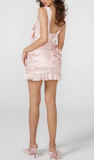 PINK BOW CUT OUT RUCHED MINI DRESS styleofcb 