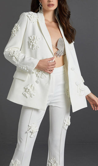 DOUBLE-BREASTED THREE DIMENSIONAL FLORAL SUIT JACKET IN WHITE styleofcb 