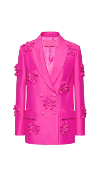 DOUBLE-BREASTED THREE DIMENSIONAL FLORAL SUIT JACKET IN PINK styleofcb 