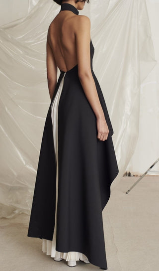 BANDAGE HALTER IRREGULAR MAXI DRESS IN BLACK AND WHITE styleofcb 